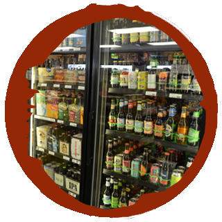 Beer selection and cold bottles at Trackside Liquors